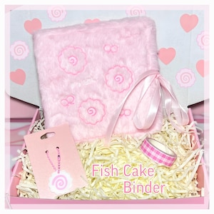 Kawaii Pink Fish Cake Binder | Japanese Stationery Washi Tape | Pastel School Supplies Cute Fluffy Journal | K-Pop Photocard Binder A7