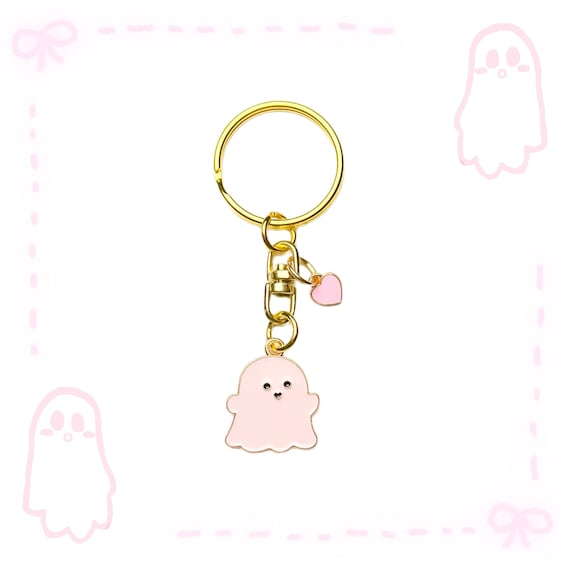 Pink Ghost Charm Keychain Gold