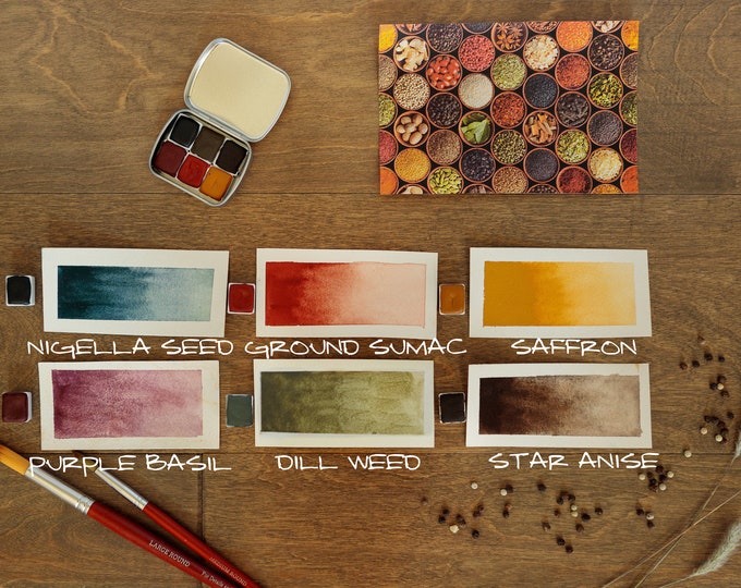 Spiced Handmade Watercolor Palette – 6 Earth Tone Paints in Gift Tin