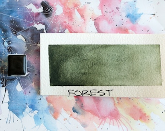 Forest Green Handmade Watercolor Paint 1 half pan