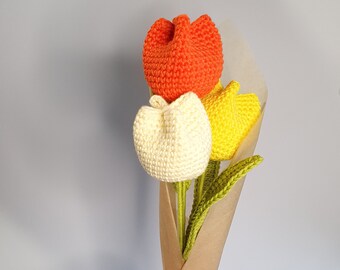 Crocheted bouquet of tulips | crocheted bouquet of tulips | crocheted flowers | artificial flower bouquet | teacher farewell gift for colleagues