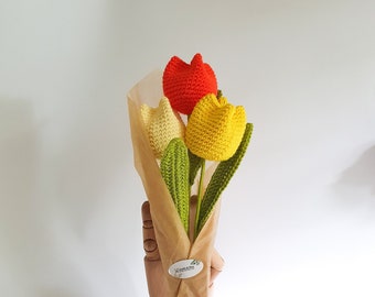 Tulip crochet bouquet | crocheted flower bouquet | Easter table decoration | spring Easter decoration | colleagues' birthdays, friends