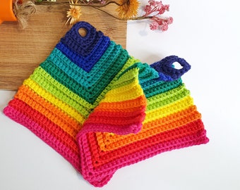 Pot holders crocheted rainbow colors 1 pair | crocheted pot holders colorful cotton | useful kitchen utensils | LGBT gift idea