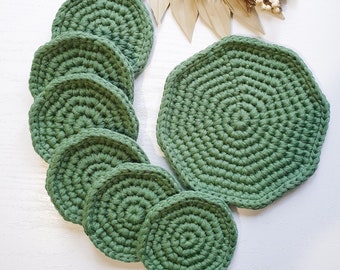 Coasters Crocheted Eucalyptus Set | Coasters for cups and glasses | Cup coaster set | Christmas gift idea