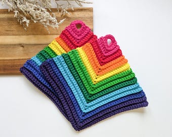 Rainbow potholders crocheted 1 pair | crocheted cotton potholders colorful | useful kitchen utensils | LGBT gift idea