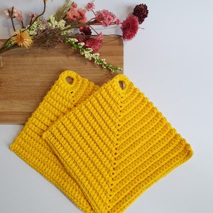 Crocheted pot holders different colors 1 pair Crocheted cotton pot holders useful kitchen utensils small gift idea Yellow