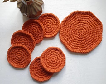 Untersetzer gehäkelt Rost/Orange Set | Untersetzer für Becher und Gläser | Tassenuntersetzer Set | Weihnachtsgeschenkidee