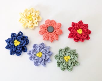 Crocheted fridge magnets, set of 6 | Crocheted flower magnets | Gift idea for friends, Mother's Day | Small Easter gift idea