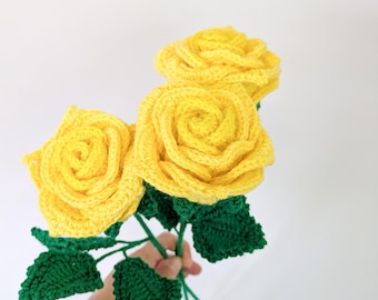 Crocheted yellow rose | Handmade flower | Crochet flower gift | Everlasting flower | Wool rose | Handmade flower decoration