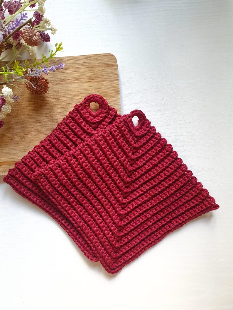 Crocheted pot holders different colors 1pair Gift idea Weinrot