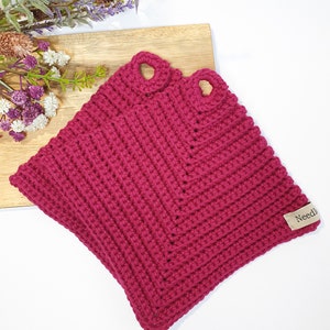 Crocheted pot holders different colors 1 pair Crocheted cotton pot holders useful kitchen utensils small gift idea Magenta