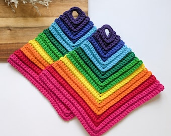 Rainbow crocheted potholders, 1 pair | crocheted cotton potholders, colorful | useful kitchen utensils | LGBT gift idea