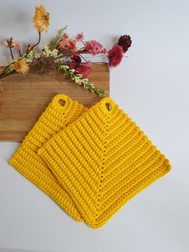 Crocheted pot holders different colors 1pair Gift idea Yellow