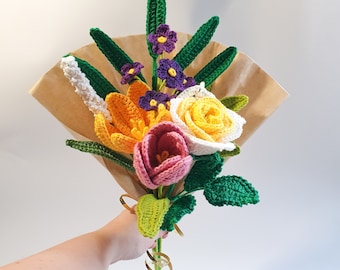 crocheted bouquet of flowers | Handmade crocheted flower bouquet | Birthday gift idea wedding anniversary | sustainable bouquet of flowers