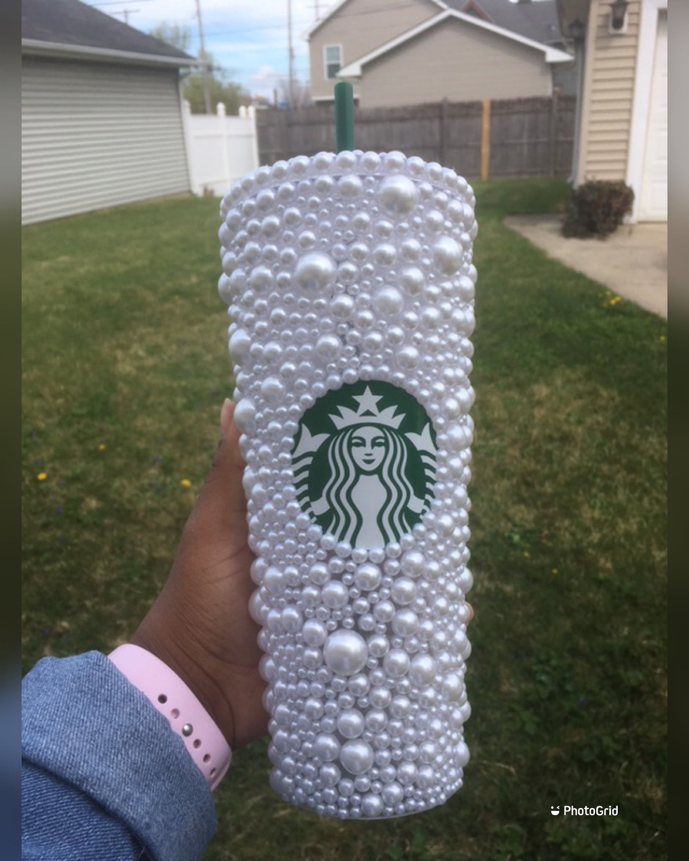 White Pearl Bling Starbucks Venti Tumbler Ready to Ship Etsy