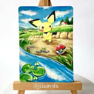 Tarjeta Pokémon de Pichu pintada a mano, tarjeta Pokémon alterada
