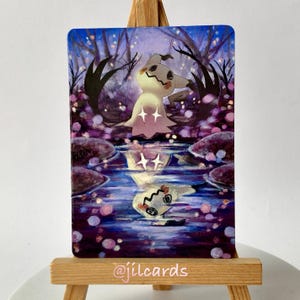 Tarjeta de Pokémon Mimikyu pintada a mano, tarjeta de Pokémon alterada