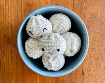 xiao long bao plushie: handmade crocheted stuffed plush, AAPI gift, present, mini char-shiu bao, dumpling, steamed bun