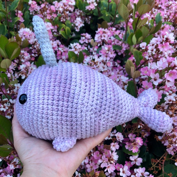 plushie NAOMI the narwhal: handmade amigurumi, crocheted stuffed sea animal plush