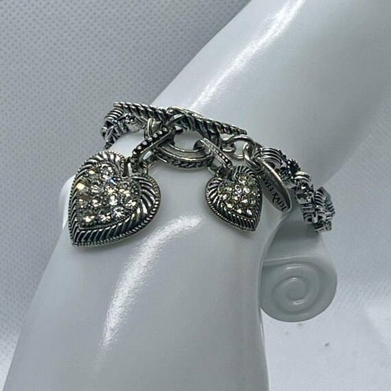 Vintage Rhinestone Double Heart Link Bracelet Wom… - image 2