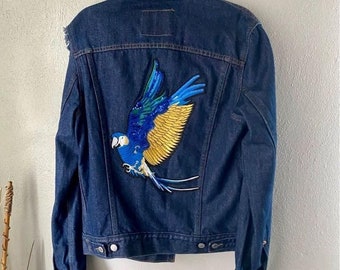 vintage Veste en jean bleue brodée Macaw Levi's Sz M