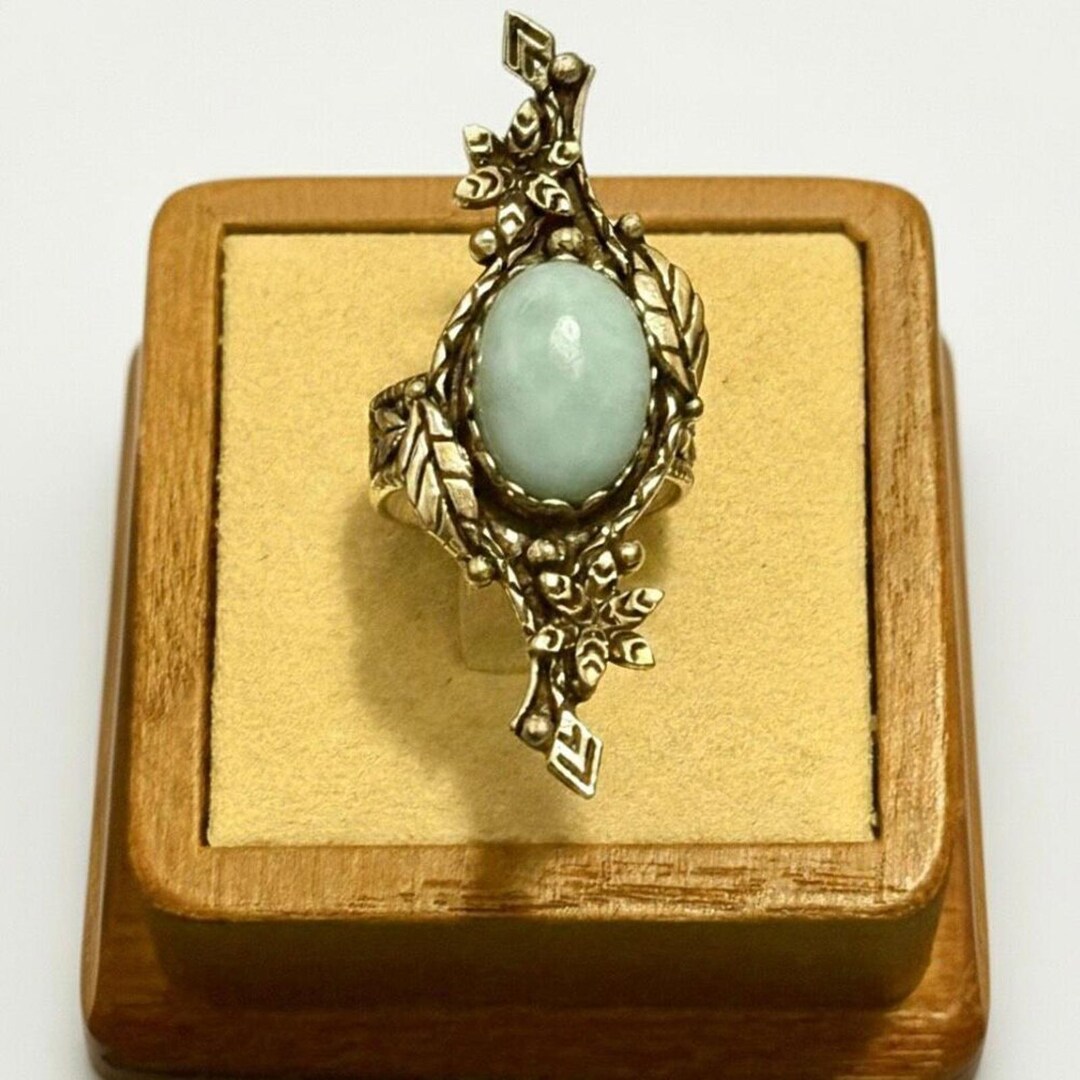 Vintage Style Larimar Sterling Silver Statement Ring M Filigree Leaf ...