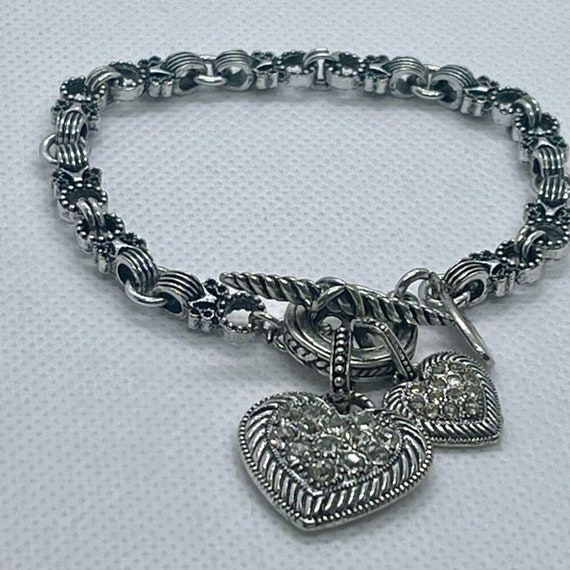 Vintage Rhinestone Double Heart Link Bracelet Wom… - image 1
