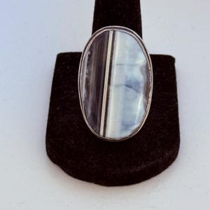 Vintage Blue Striped Agate Sterling Silver Statement Ring Size 9