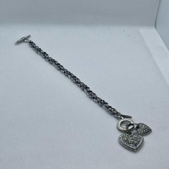 Vintage Rhinestone Double Heart Link Bracelet Wom… - image 6