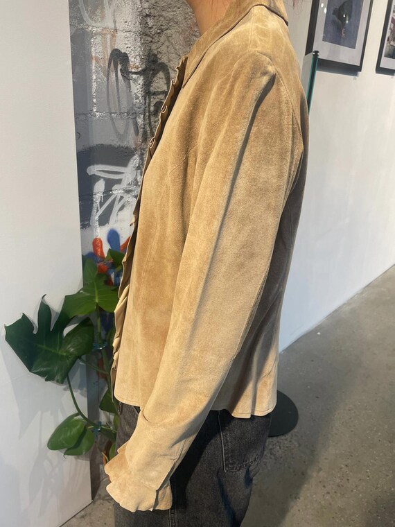 Suede Ruffle Front Button Blouse - image 4