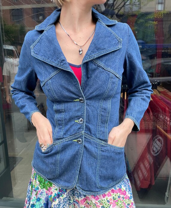 80s Denim Contrast Stitch Blazer