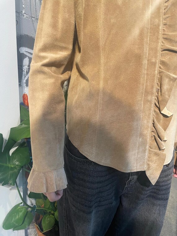 Suede Ruffle Front Button Blouse - image 6