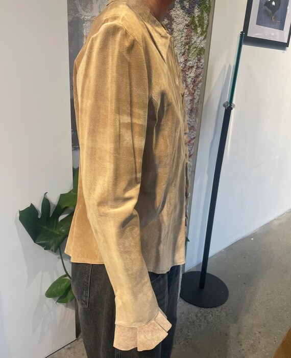 Suede Ruffle Front Button Blouse - image 2