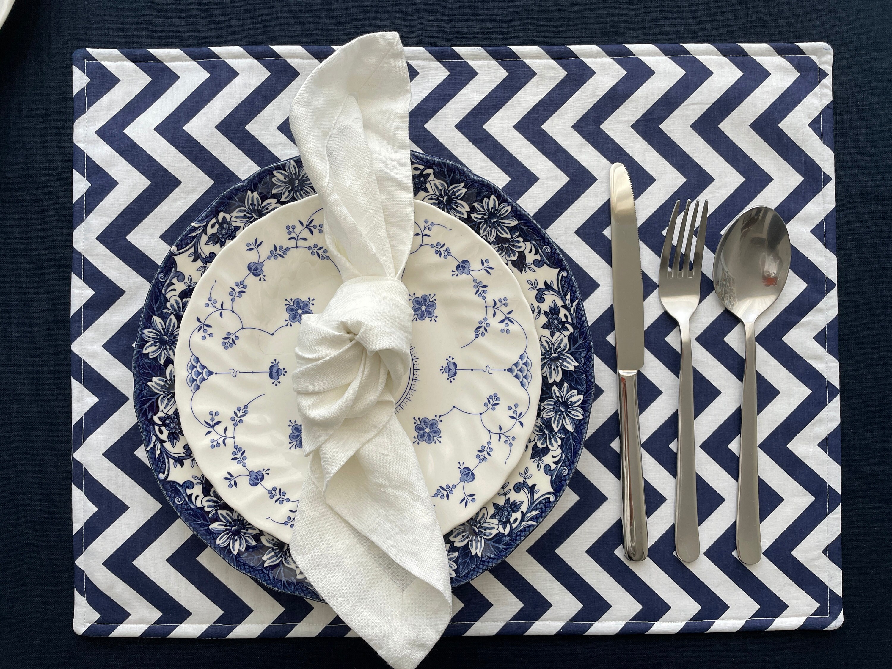 Set of 2 natural cotton placemats blue navy mat for plates Etsy