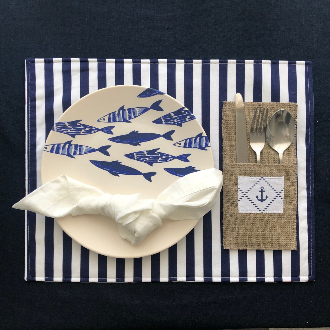 Placemats blue navy natural cotton mat for plates eco Etsy