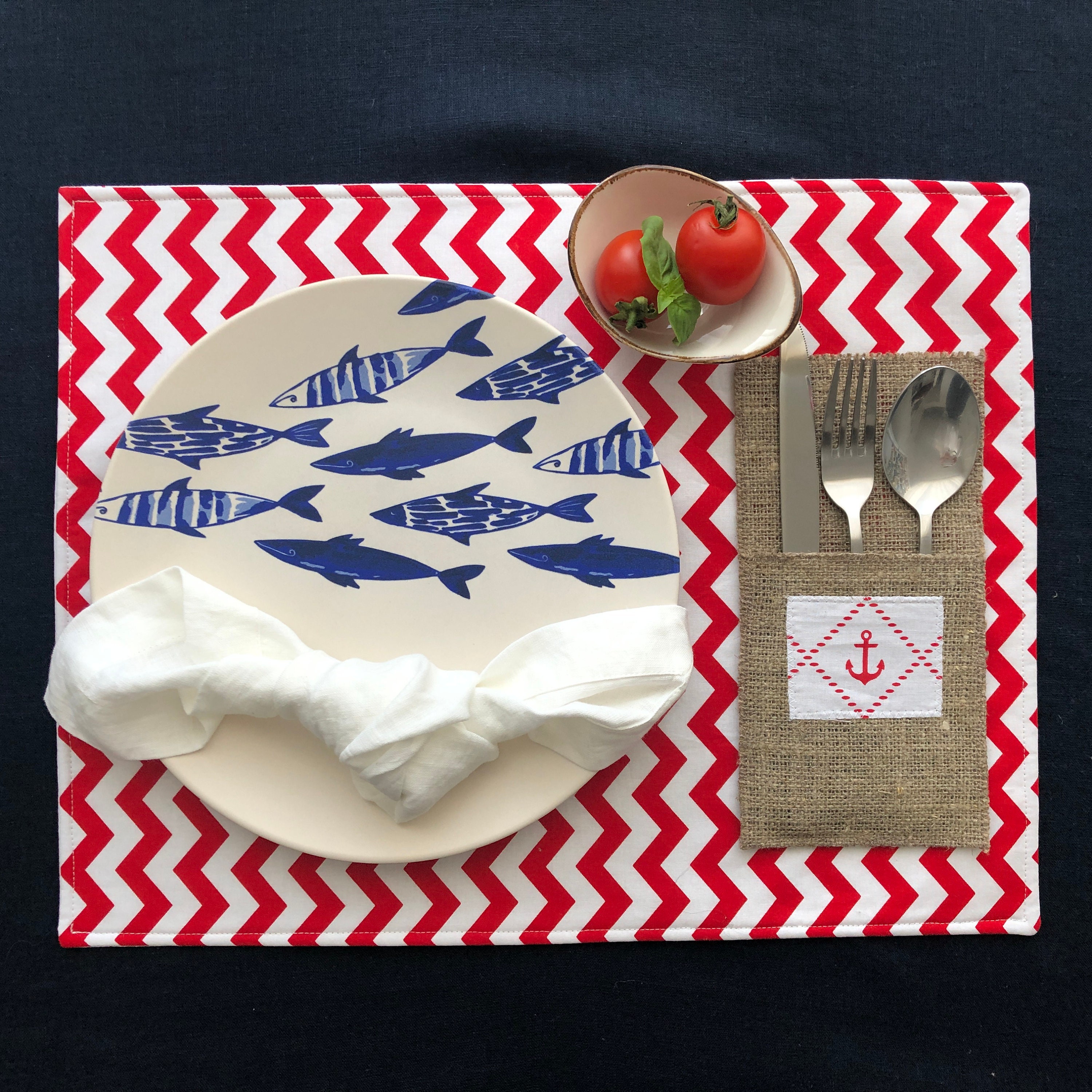 Placemats blue navy natural cotton mat for plates eco Etsy