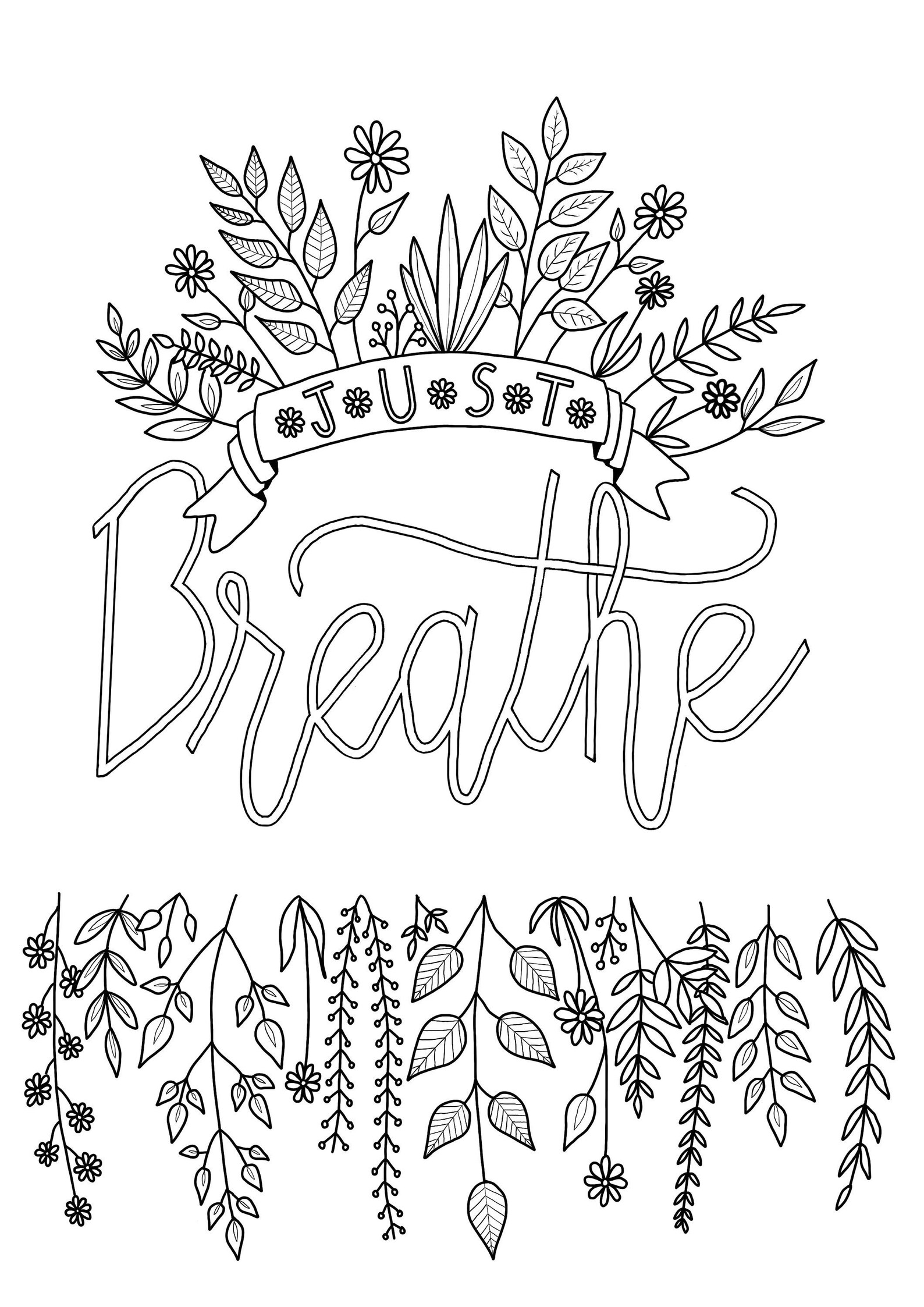 Colouring Book Page for Adults | Flowers and Leaves With Inspirational ...