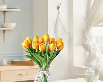 Supla Artificial Flowers 20 heads Real Touch Tulips in Yellow PU Tulips Flowers 