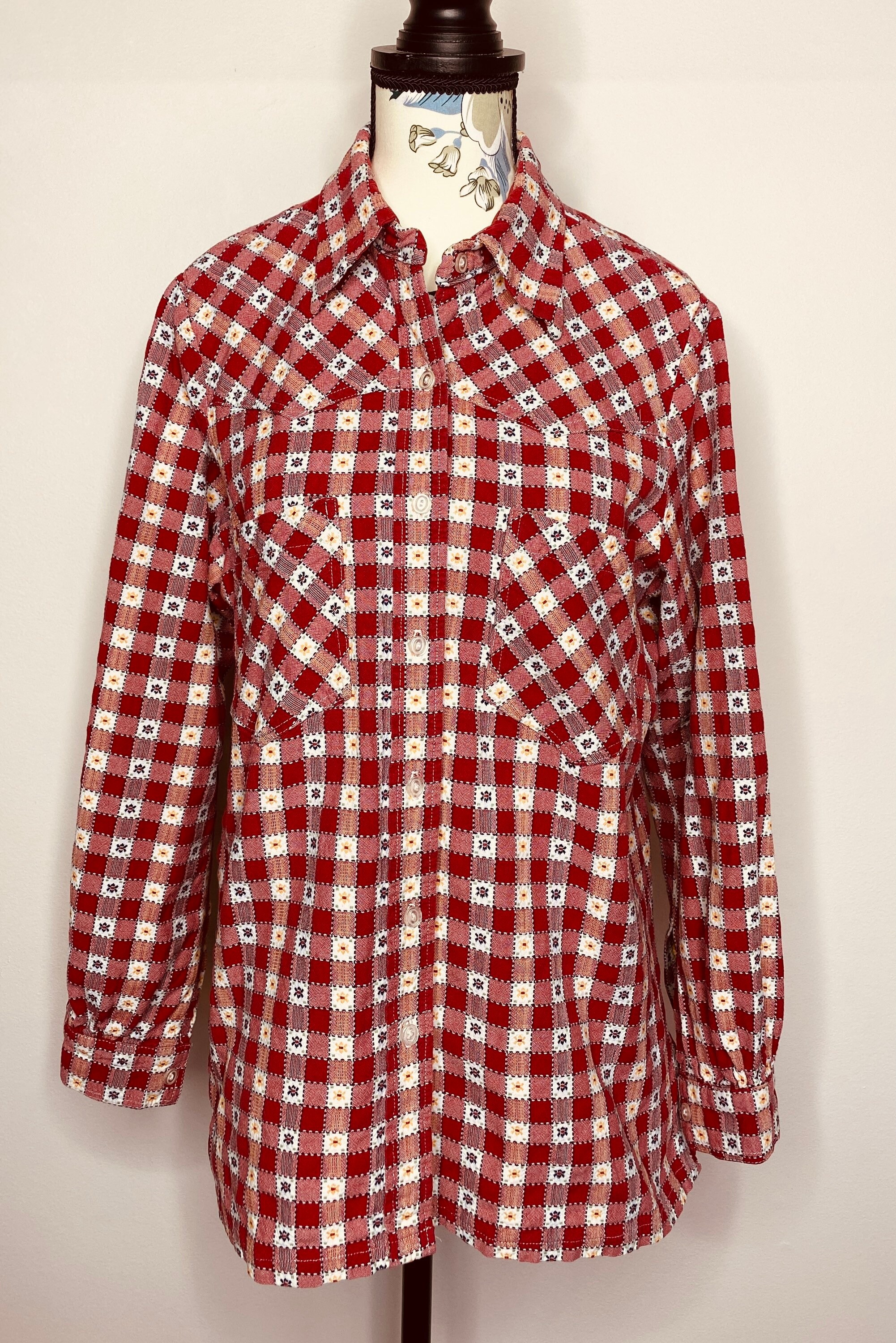 Westlichen Stil Shirt mit Gingham und Blumen. | Etsy