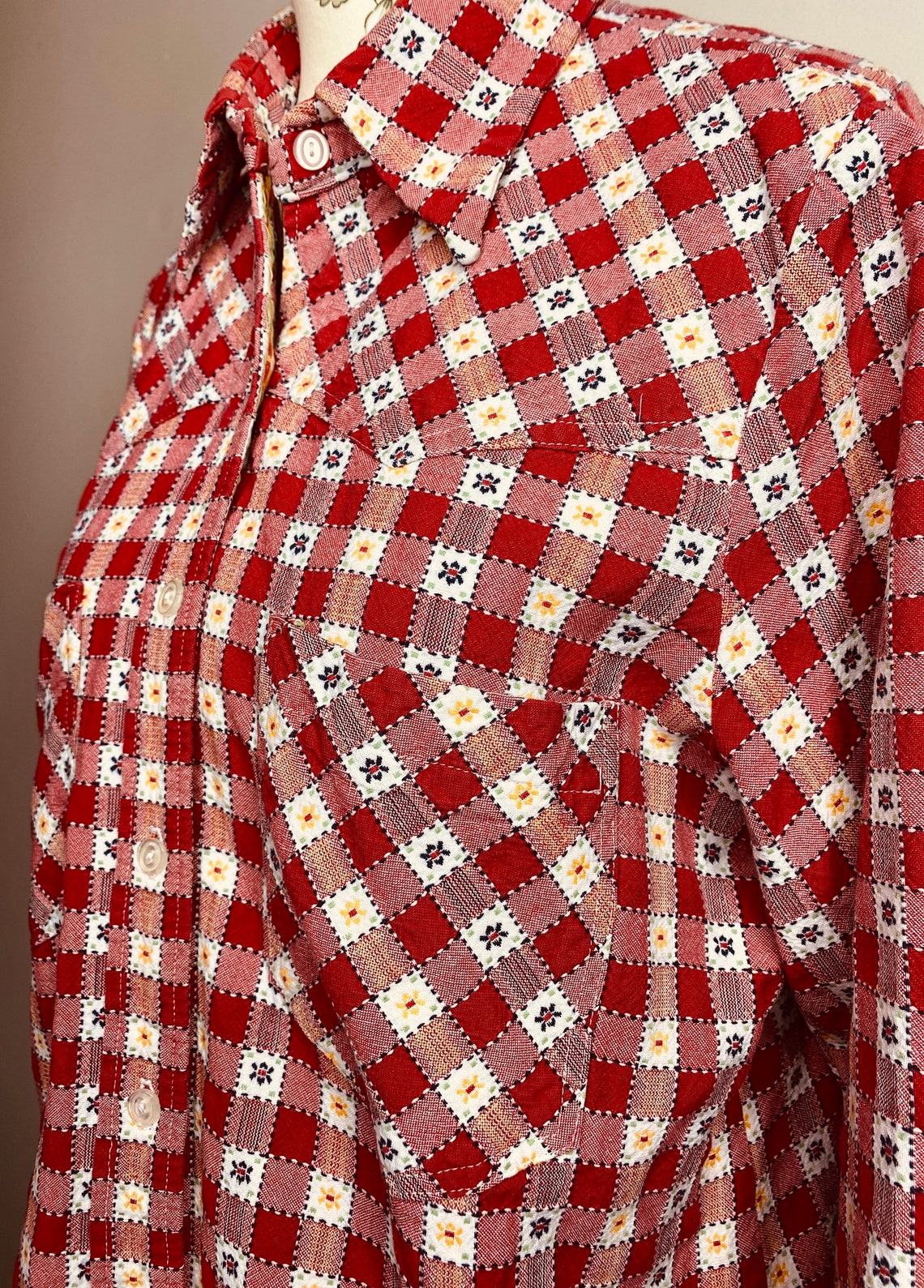 Westlichen Stil Shirt mit Gingham und Blumen. | Etsy