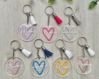 Personalised Acrylic Heart Keyring | Mother's Day Gift with Tassel