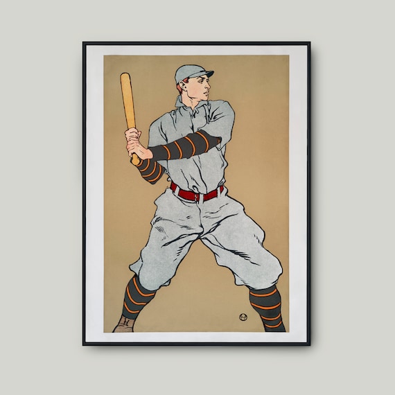 PRINT Edward Penfield Vintage Baseball Player Graphic 