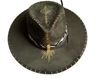Cappello Fedora verde chiaro con corona, cappello spirituale Tulum Quartz