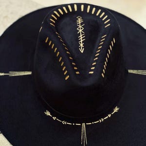 Black & Gold Ephemeral Enigma Fedora Hat | Boho Western Hat | Handmade Burning Man Hat | Crystal Festival Fedora image 4