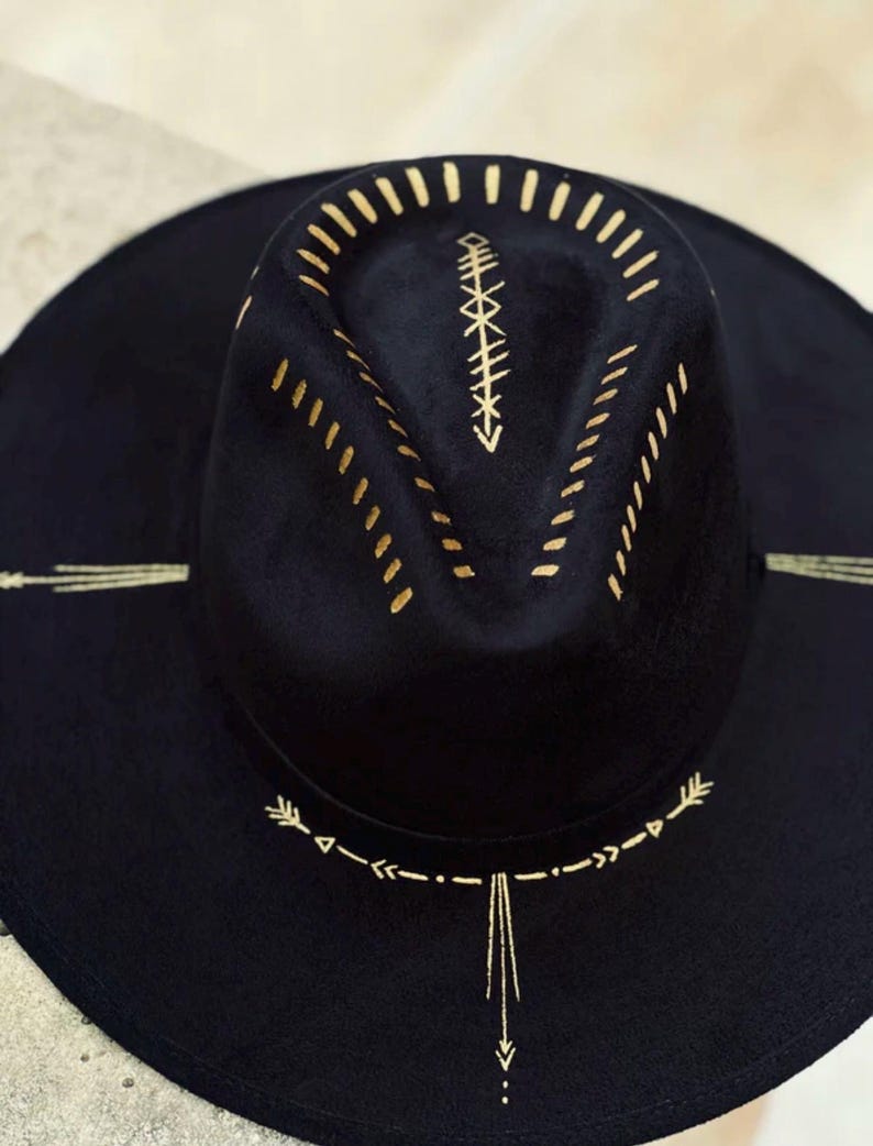 Black & Gold Ephemeral Enigma Fedora Hat | Boho Western Hat | Handmade Burning Man Hat | Crystal Festival Fedora image 4