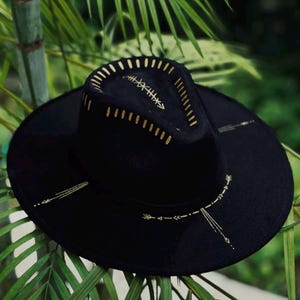 Black & Gold Ephemeral Enigma Fedora Hat | Boho Western Hat | Handmade Burning Man Hat | Crystal Festival Fedora image 3