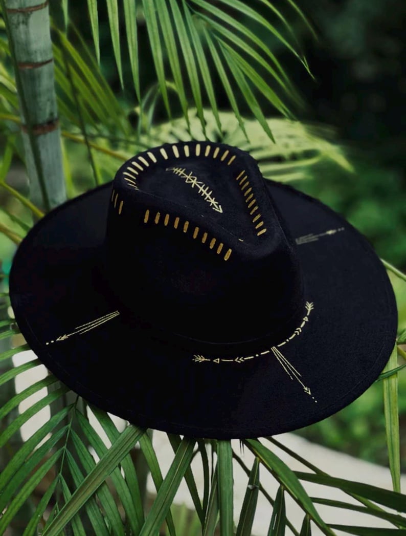 Black & Gold Ephemeral Enigma Fedora Hat | Boho Western Hat | Handmade Burning Man Hat | Crystal Festival Fedora image 3