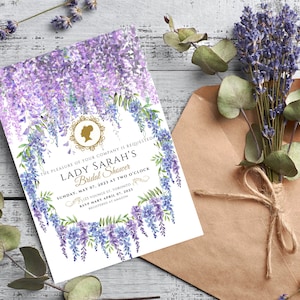 Modèle d&#39;invitation de douche nuptiale, invitation de Bridgerton, glycine, carte d&#39;invitation de douche nuptiale imprimable, modifiable, téléchargement instantané Canva