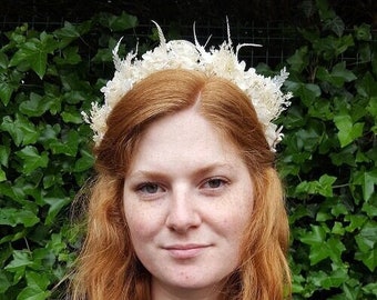 White & fern flower crown, Wedding headdress, Flower tiara, Hair accessory, Bridal crown, Floral headband