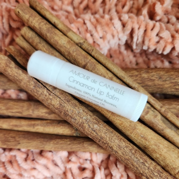 Cinnamon Lip Balm Amour de Cannelle Essential Oil All Natural Beeswax Made in USA Chap Stick Wedding Favor Baby Shower Gifts for Men Women